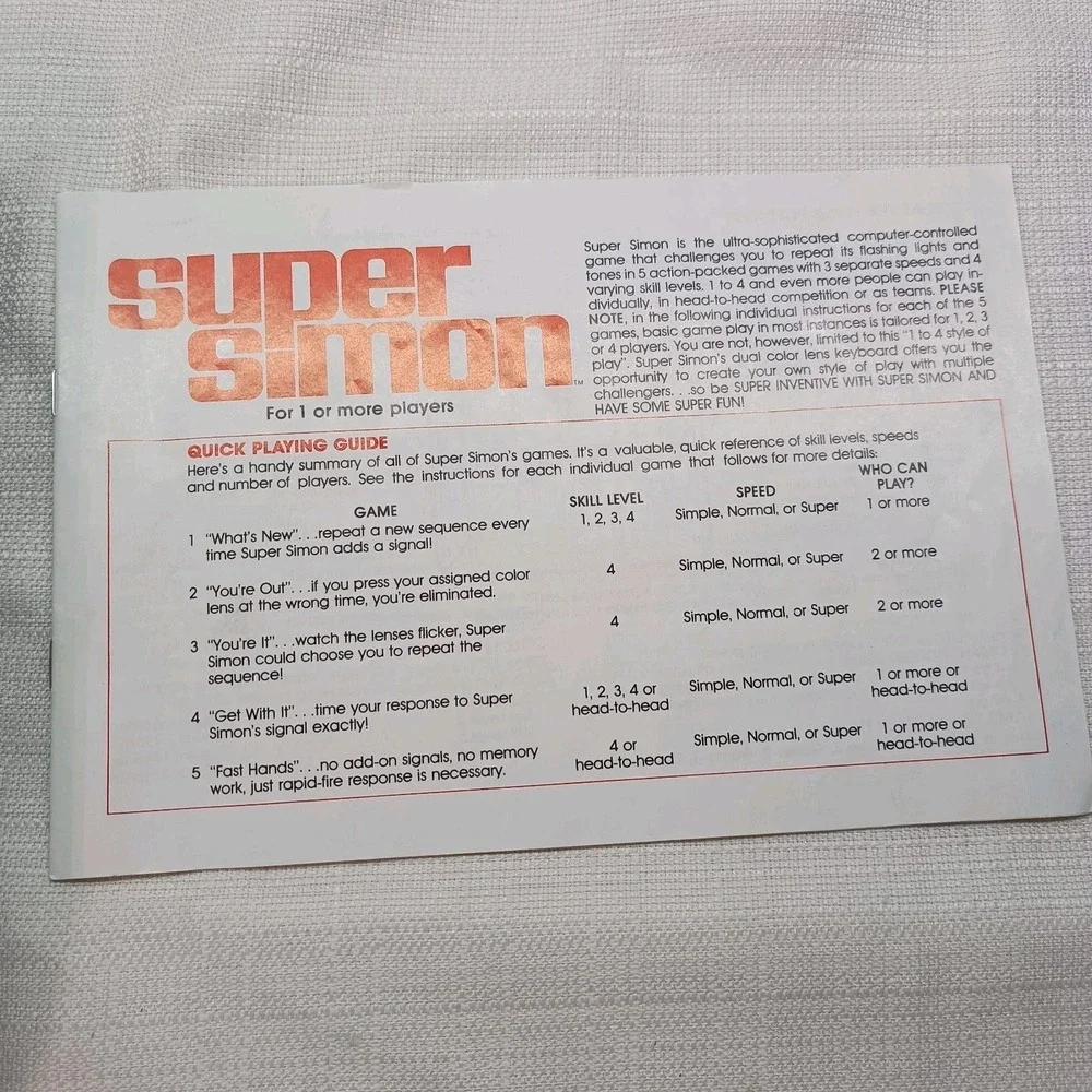 Milton Bradley Super Simon Game 1979 Retro Vtg For Parts‎ Only Box Manual READ